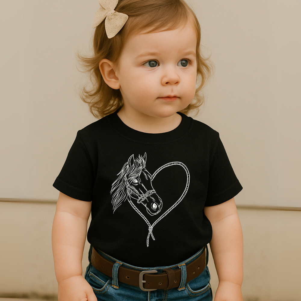 Camiseta Blusa Infantil Modinha Estampa Cavalo Coração Lindo Fofo Amor Carinho Country Menina Cowirl