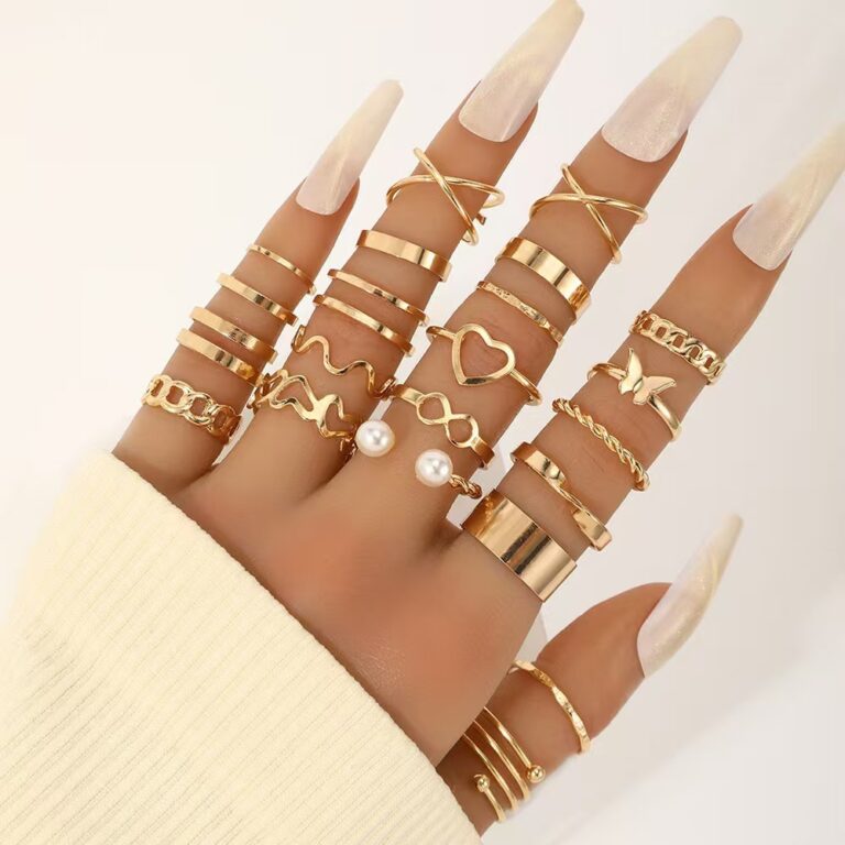 22pçs Conjunto De Anel De Prata Dourado Vintage P