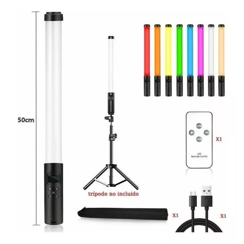 Bastão De Led Fotografia Colorido Rbg Light Stick Portatil Com Controle Tripe 2 Metros opcional