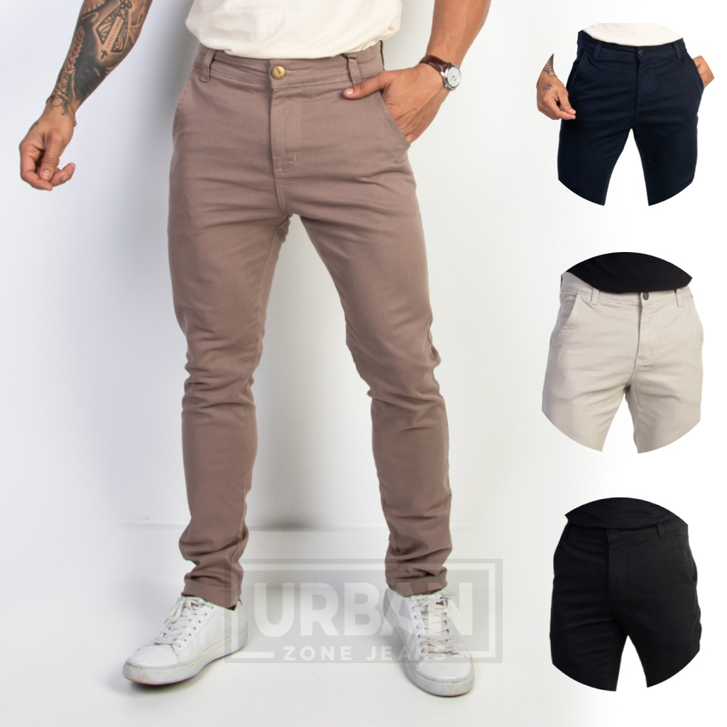 Calça Masculina Sarja Alfaiataria Esporte Fino Brim com Elastano