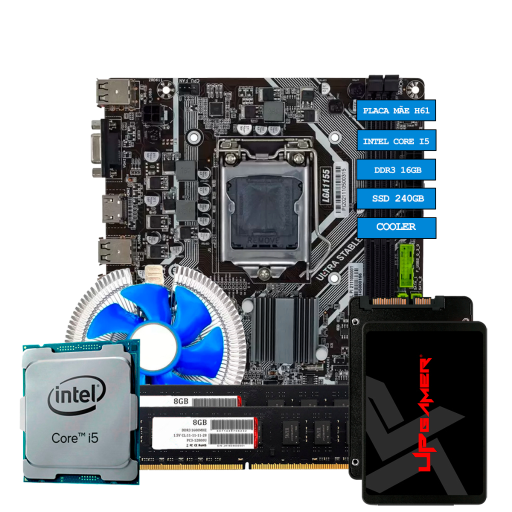 Kit Upgrade Pc Gamer Intel Core I3 I5 I7 Memoria Ddr3 16GB Cooler Ssd 240GB