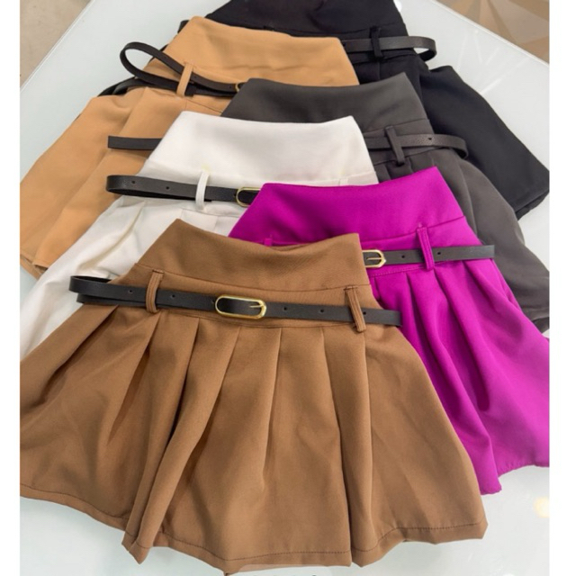 Short Saia Feminino Alfaiataria Plissado com Cinto
