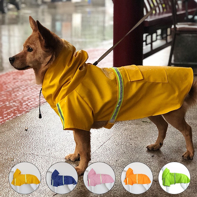 Capa de chuva para cães médio e grande, capa de chuva para animais de estimação com tira reflexiva,