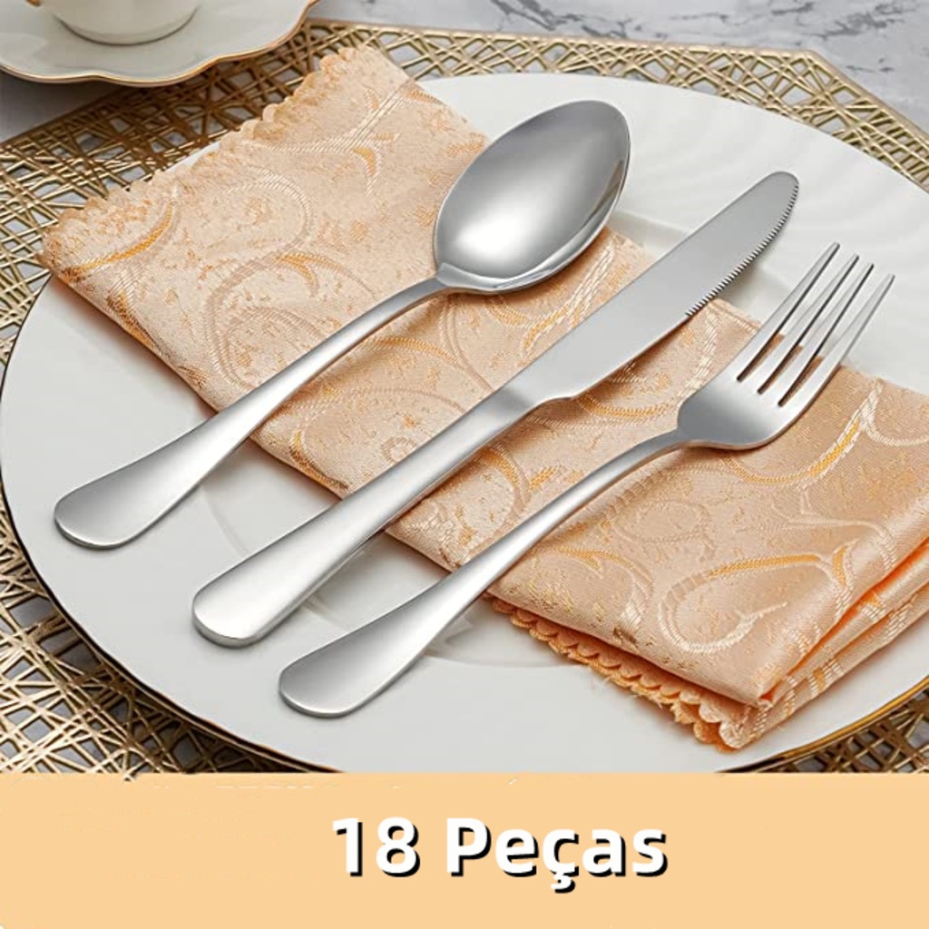 Talheres De Aço Inox 18 Peças (6 Peças Garfo+ 6 Peças Colher+ 6 Peças Faca)