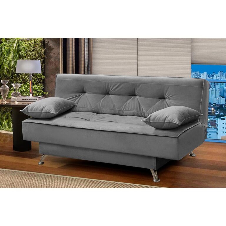 sofá cama 1,80m França Suede Cinza Adonai Estofa