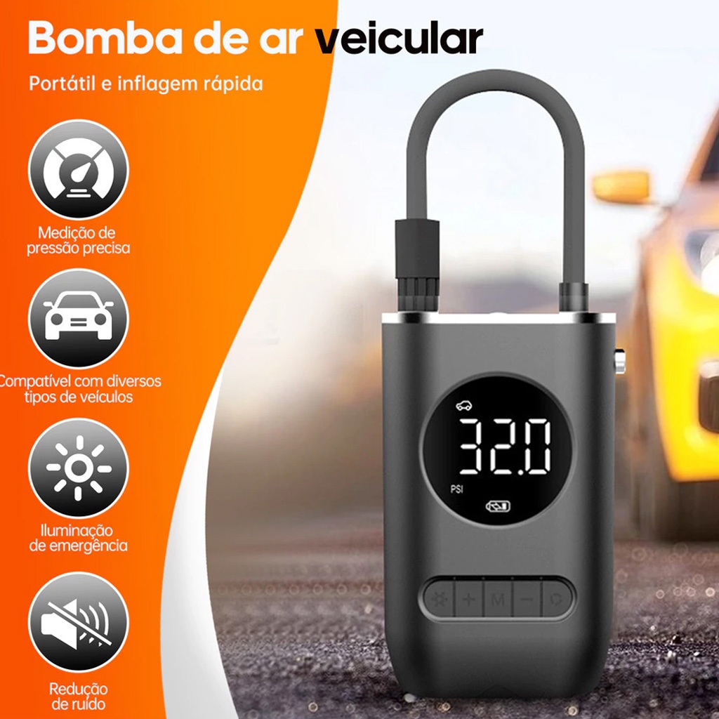 Mini Compressor de Ar Portatil Recarregavél Digital USB Calibrador Pneu Envio Imediato NOX MIX