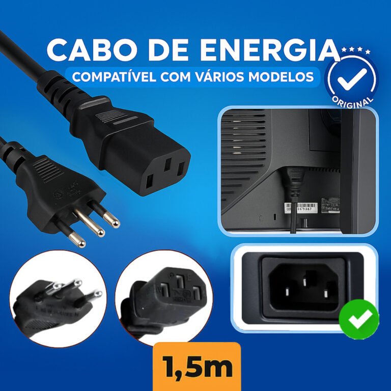 Cabo de Energia Tripolar 1,5M para Monitor Dell LG