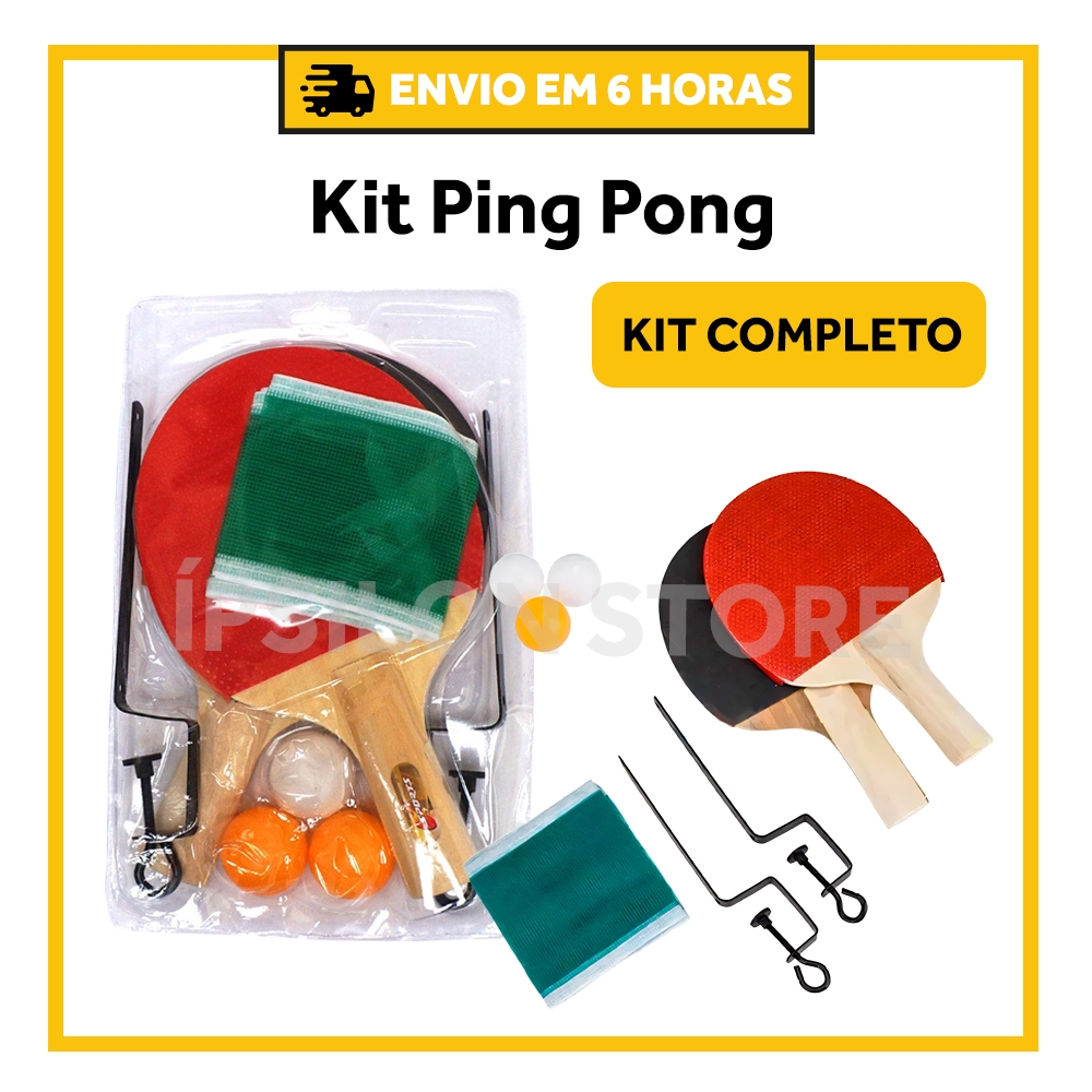 Kit Ping Pong Tenis De Mesa 2 Raquetes 3 Bolas Suporte Rede MBfit