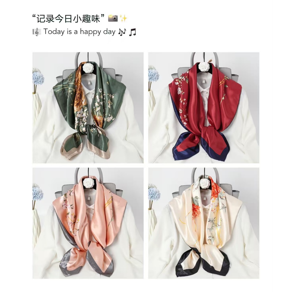 ATACADO 12unidades 90 X 90CM Lenço Flor Estampado Cetim Bandana Lenço Top Moda Feminina Echarpe Faix