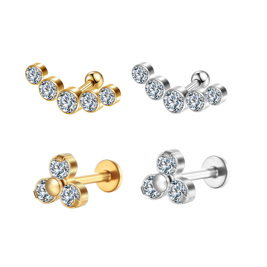 Piercing Minibarbell Aço Cirúrgico PVD Strass /  Helix, Flat, Conch, Tragus, Lóbulo e Outros Piercin