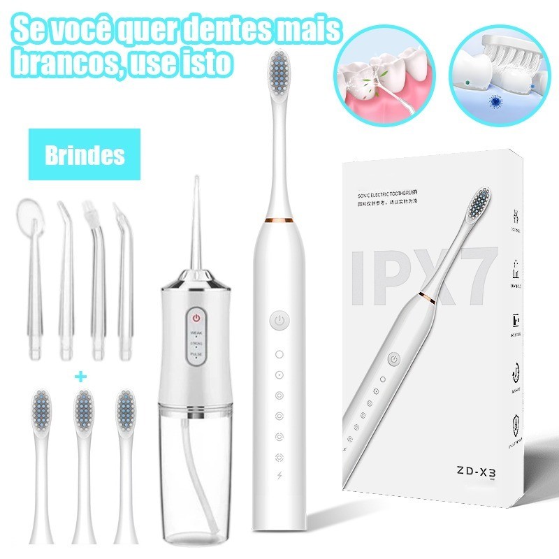 Kit Dental 2 em 1  Irrigador Bucal + Escova Elétrica Recarregável Profissional