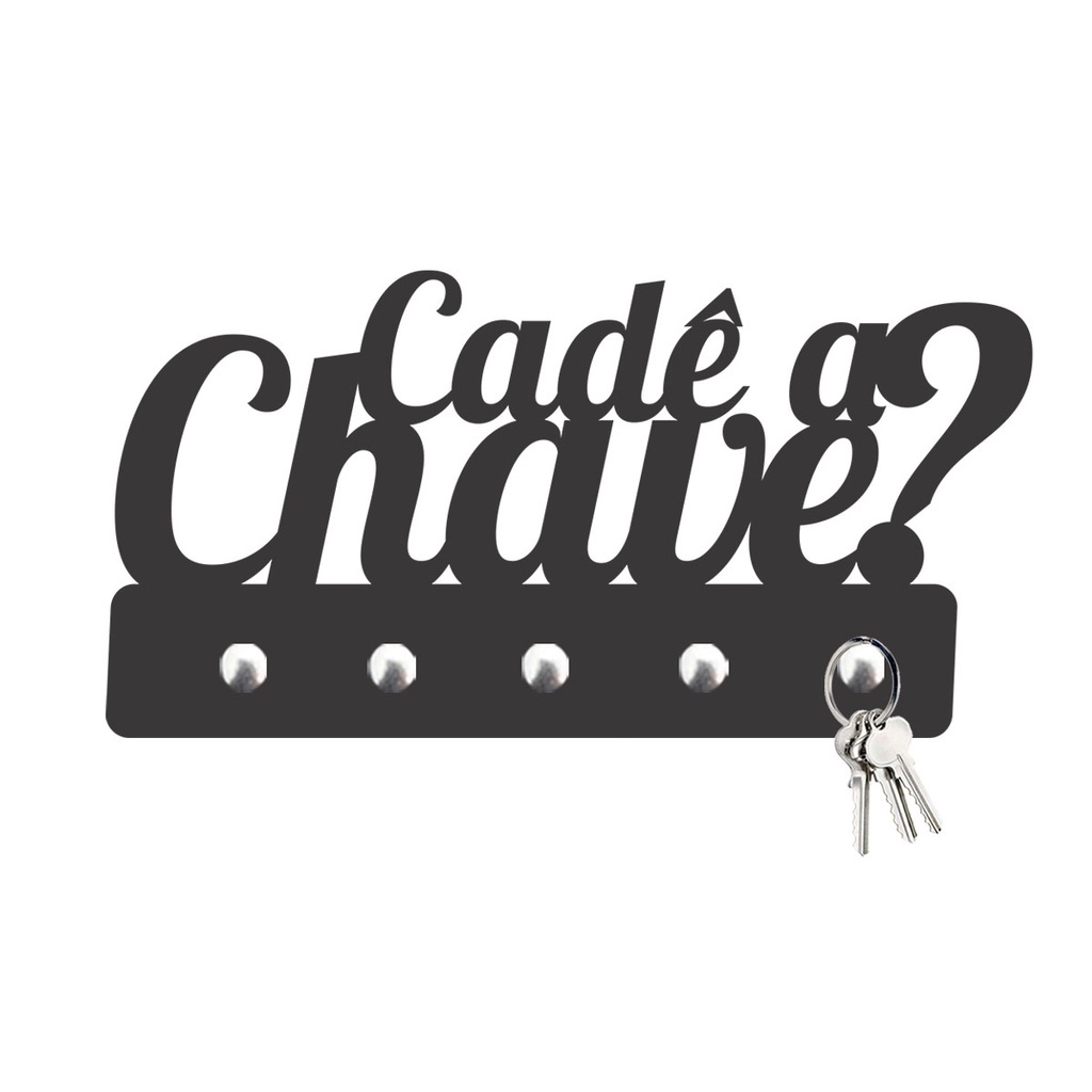 Porta Chaves Cadê a Chave Decorativo de Parede em MDF 3mm Preto Fosco