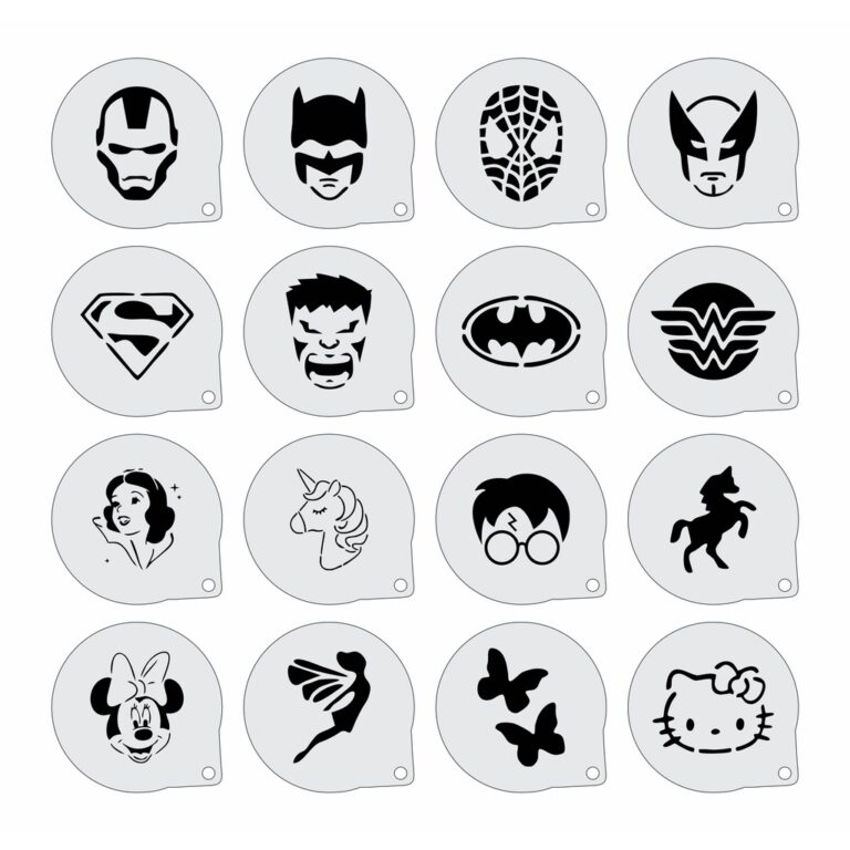 Stencil Personagens Infantis Kit 16 Moldes 7x7cm