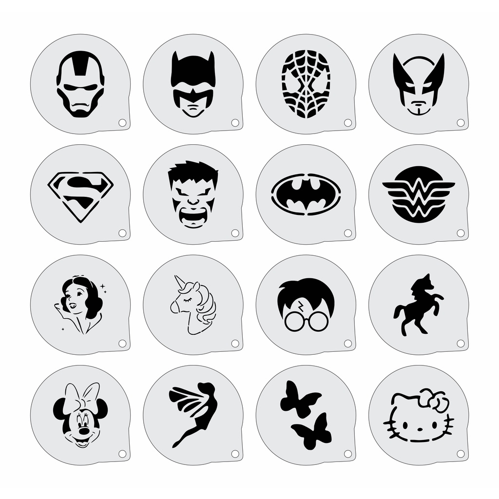 Stencil Personagens Infantis Kit 16 Moldes 7x7cm
