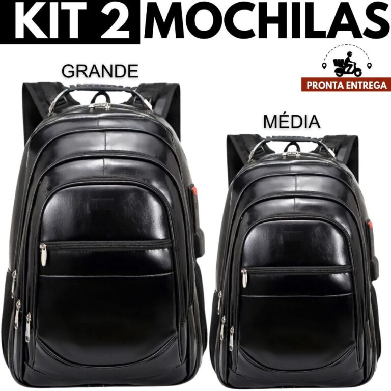Kit 02 Mochilas Bolsa de Couro Média e Grande Uni