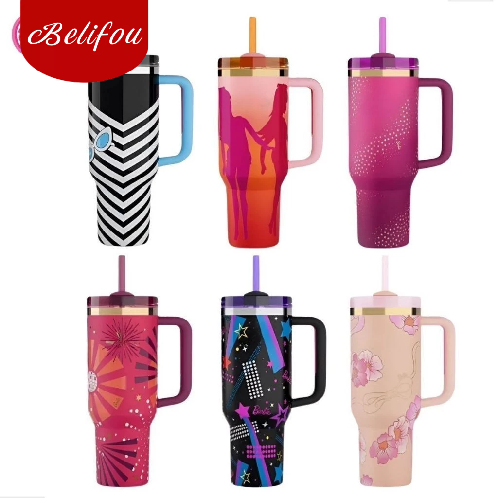 Belifou Garrafa Térmica Copo Linda Rosa 1200ml/1,2L Aço Inoxidável Tampa Canudo Modelo Personalizado