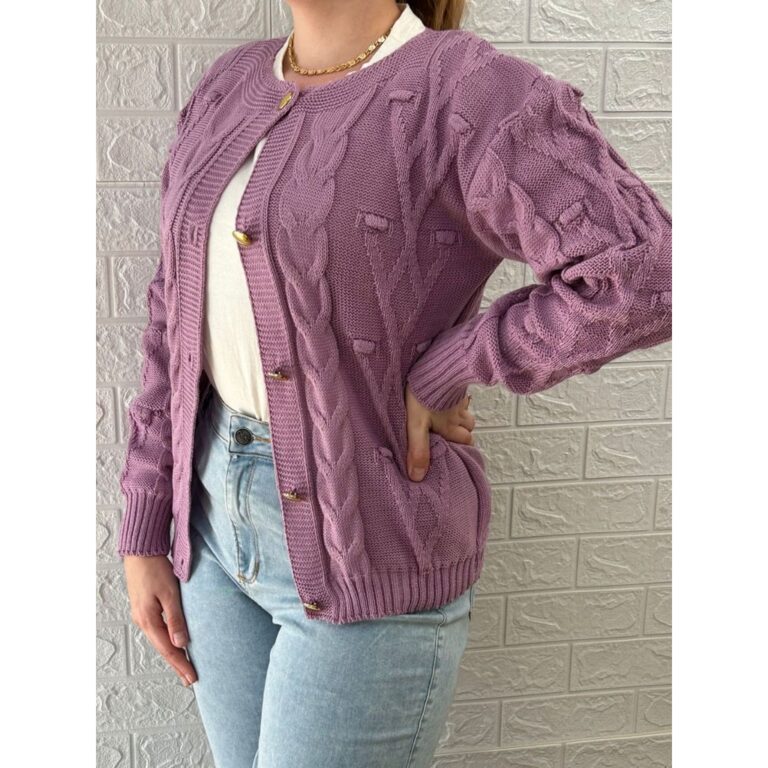 Casaco Feminino Tricot Cardigan Pompom e Tranças 