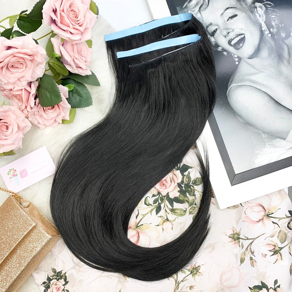 MEGA HAIR ADESIVO CABELO FIBRA PREMIUM LISO ONDULADO CACHEADO 2 TIRAS – CORES E TAMANHOS