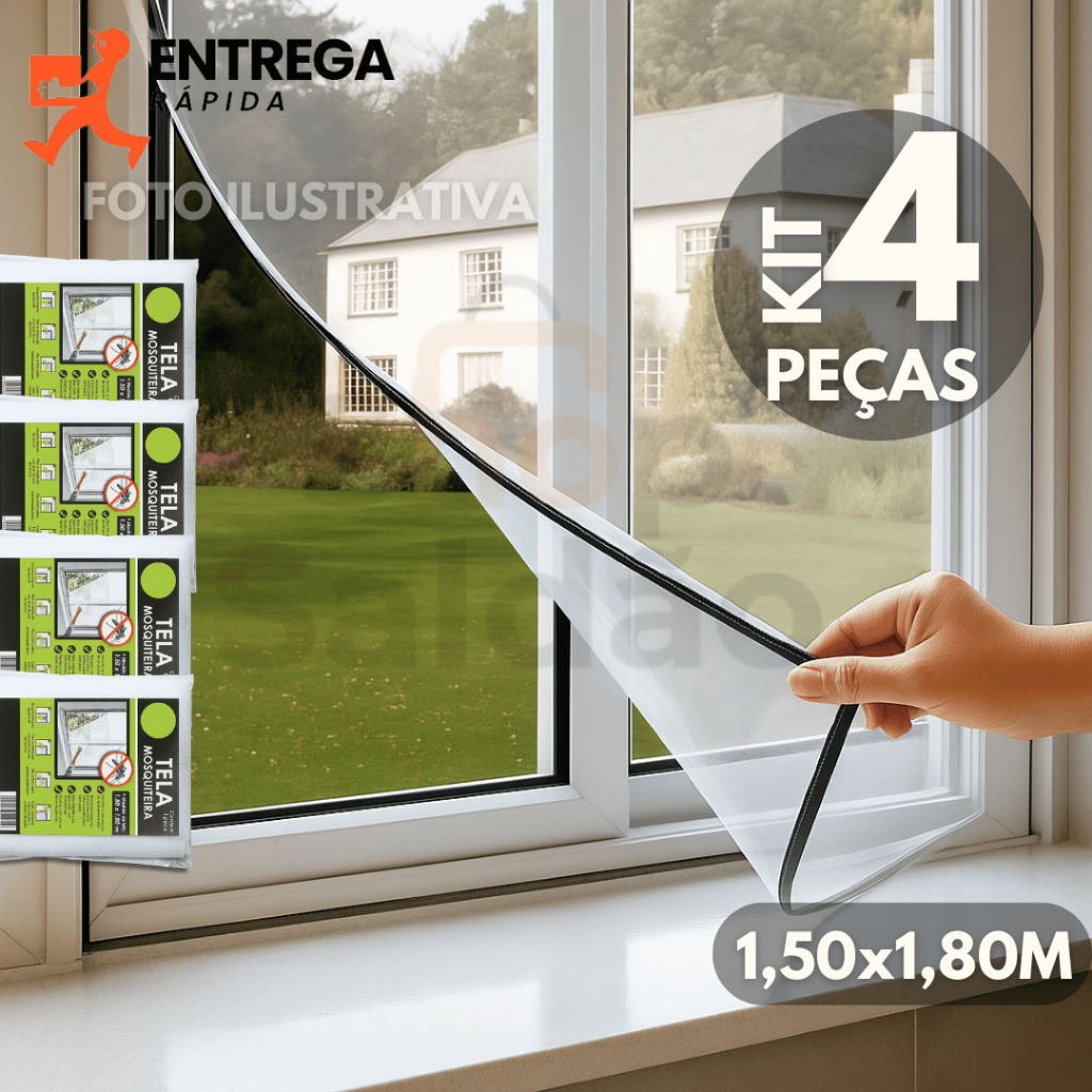 Tela Mosquiteiro Janela 150x180cm Removível Fita Dupla Face Variações Disponíveis em 1, 3 ou 4 Peças