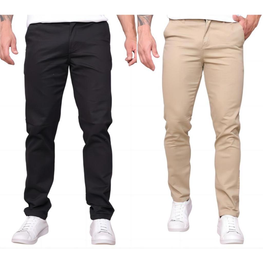 KIT 2 Calça de Sarja Masculina Slim Fit com Lycra Elastano