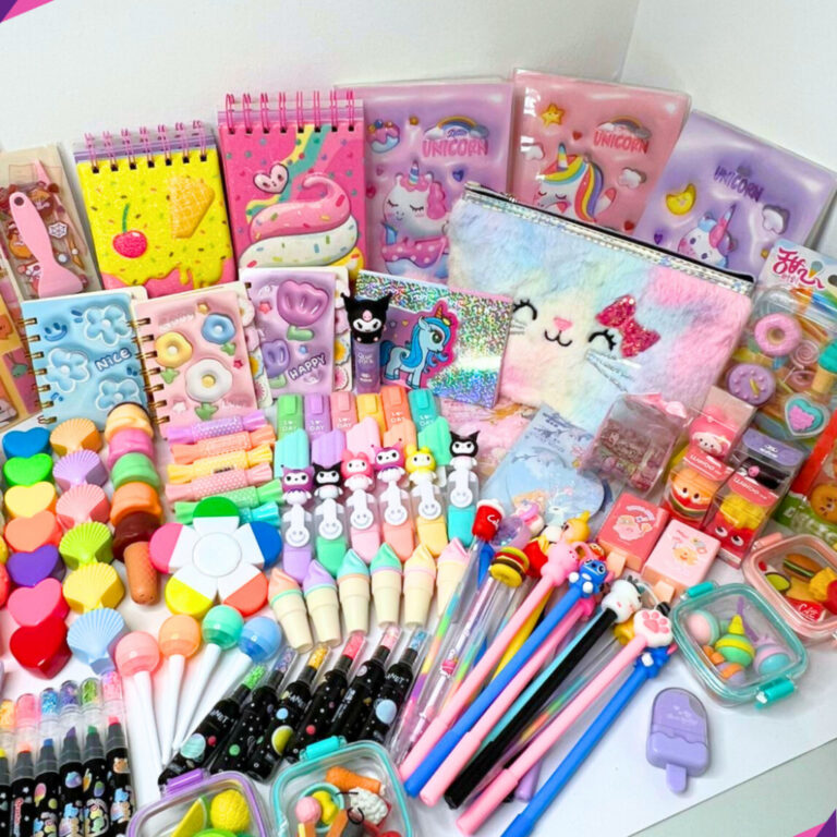 Kit Papelaria Fofa Kawaii caixa com 15 Itens Prese