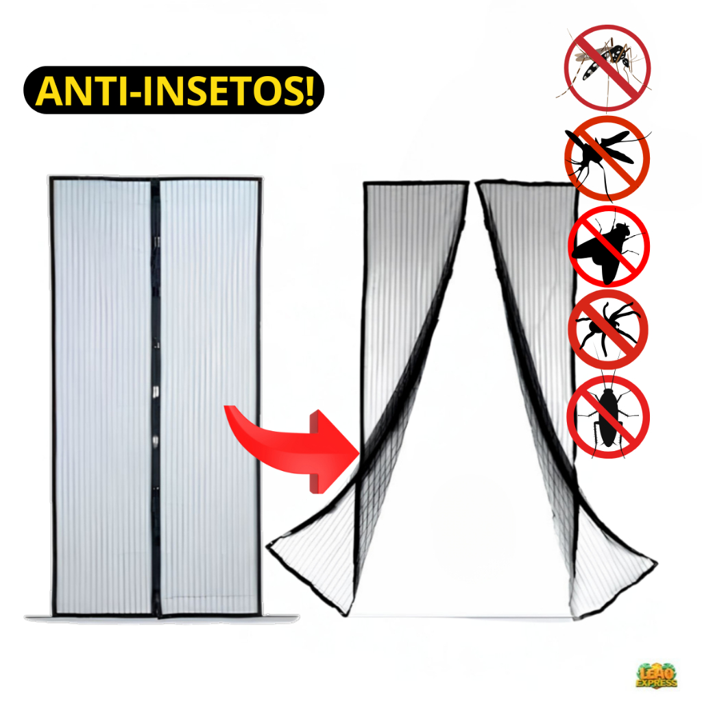 Tela Mosquiteiro Cortina Magnética para Porta Protetor de Porta Contra Insetos com Velcro Adesivo