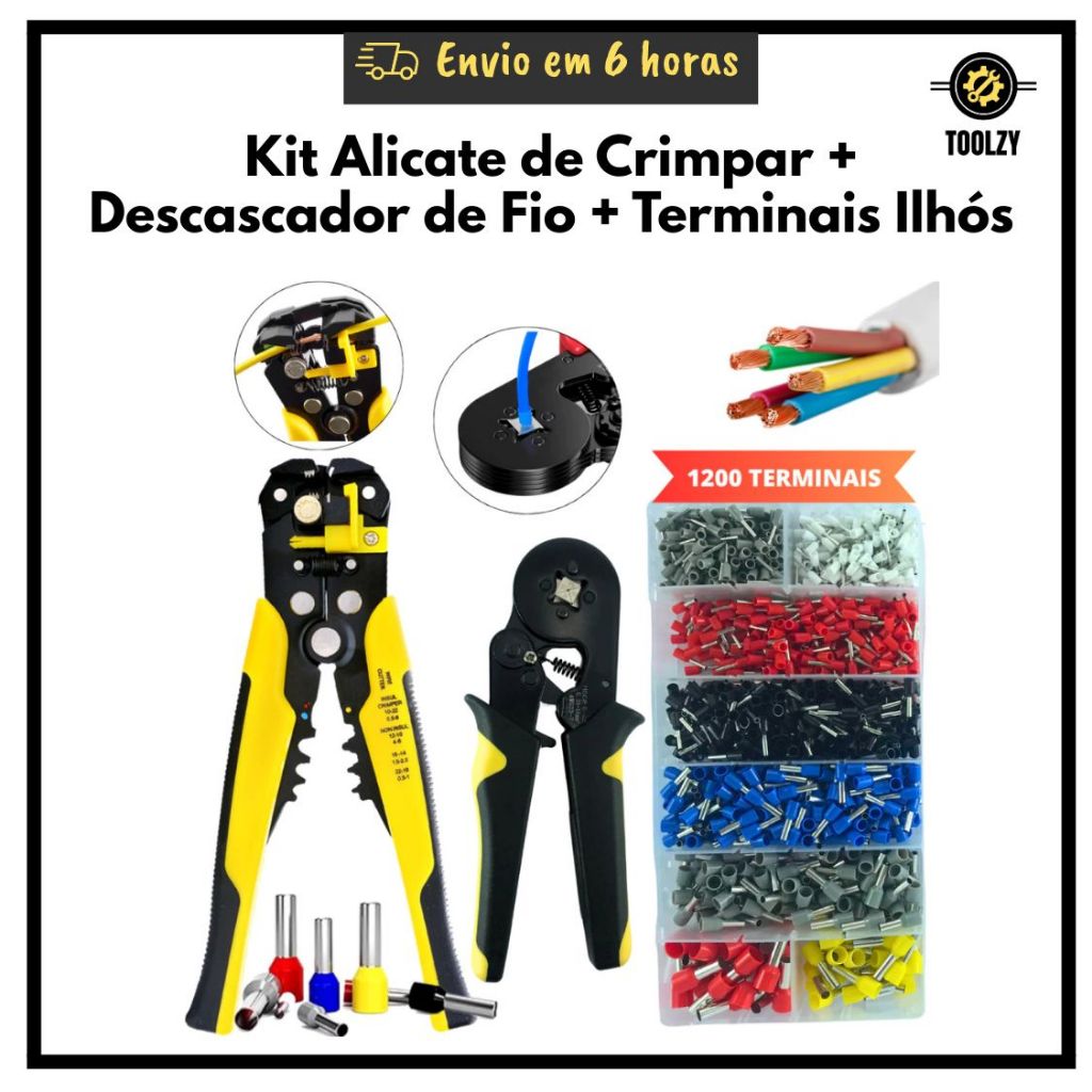Kit Alicate Crimpar  Decapador Descascador Crimpador  1200 Terminais Ilhos  0,25 Até 10mm²