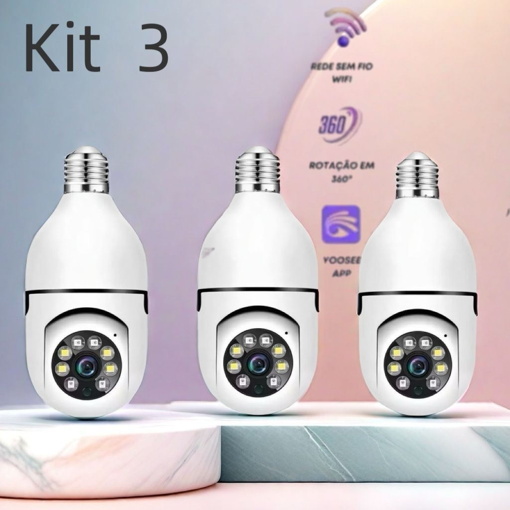 Kit Câmera de segurança a Prova Dágua sem fio gira 360 com app Yousee full HD visão notturna