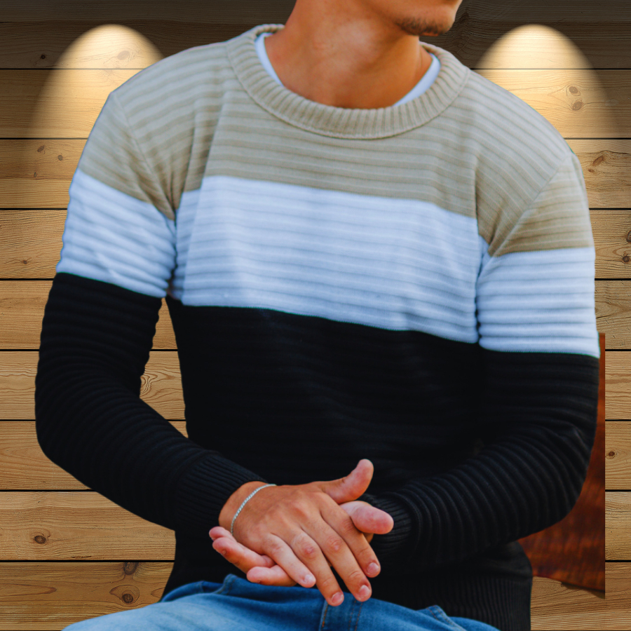 Sueter tricot masculino casaco blusa de frio gola redonda alta qualidade manga longa