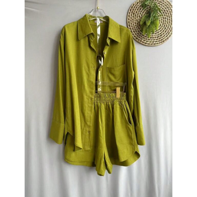 Conjunto feminino linho de outono camisa manga lon