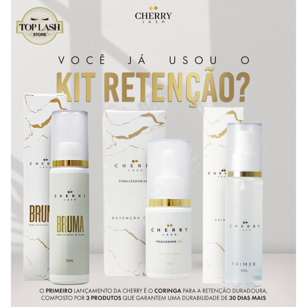 Kit Retenção CHERRY LASH Bruma + Finalizador + Primer Para Extensão De Cílios Profissional