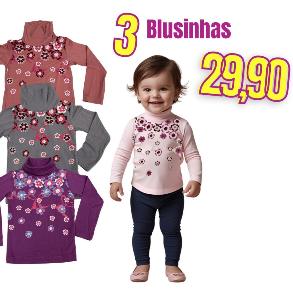 Blusinha  Cacharrel Rovitex Baby de Viscolycra manga longa, o Kit de 2 unidades com  cores sortidas