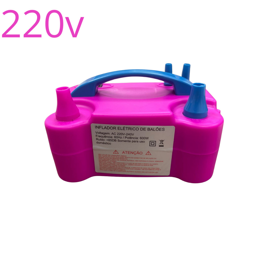 Inflador Eletrico 2 Bicos Balao Bexiga Compressor Rosa 220v