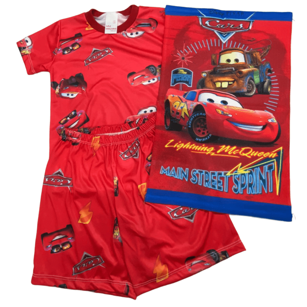 Pijama Menino Infantil CARROS Relâmpago Mcqueen Conjunto Verão Manga Curta Personagem Meia Manga Dor