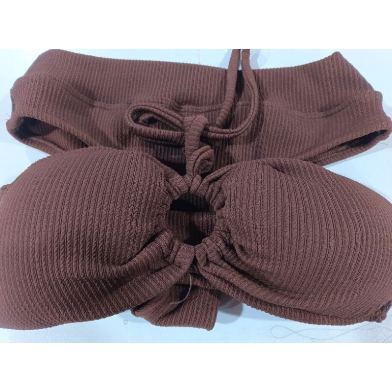 Biquini femenino  con top argola texturado moda praia 2025