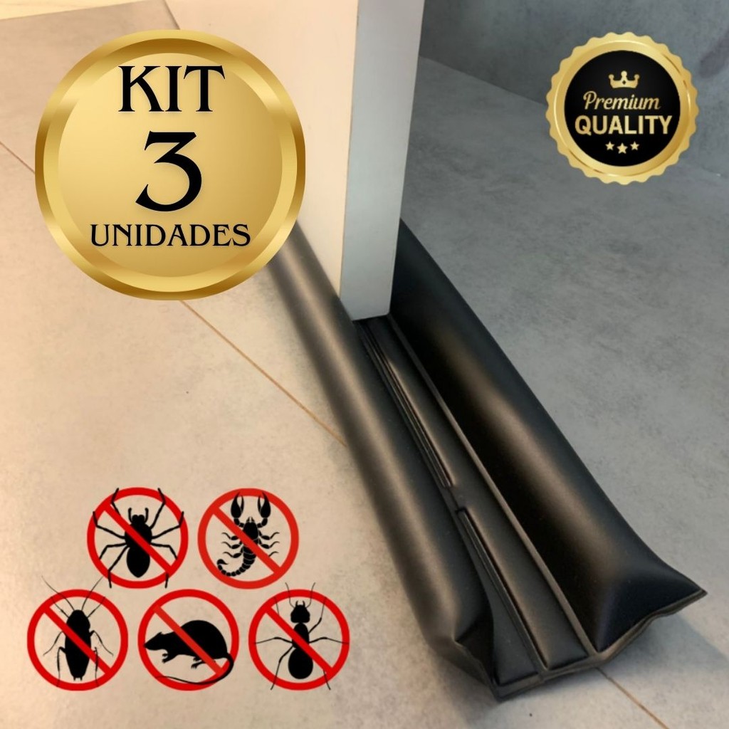Veda Porta Protetor Rolinho 70cm e 80cm Impermeável Proteção Dupla Preto