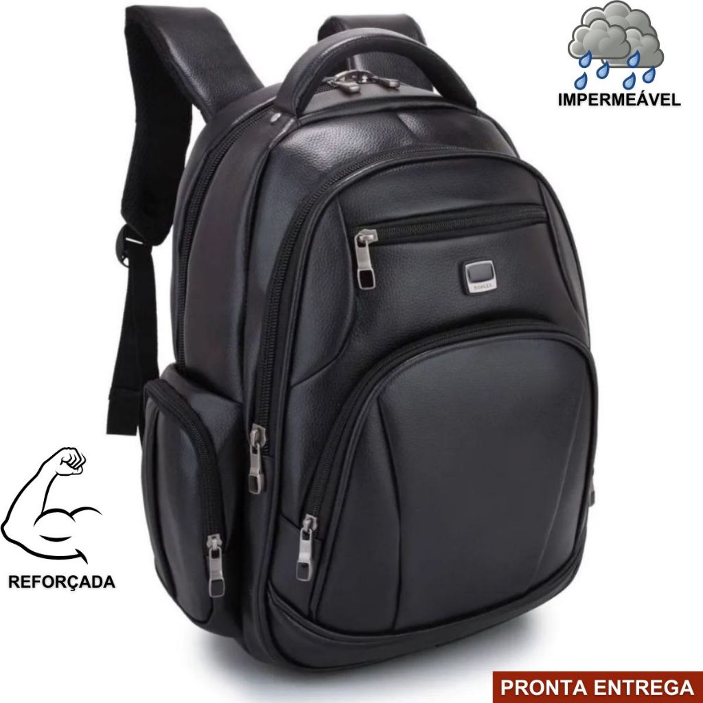 Mochila Couro PU Gigante Executiva Para Notebook Trabalho Faculdade Reforçada Antifurto Senha Cabo D
