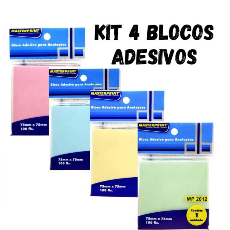 Kit 4 Bloco Adesivo com 100 Folhas Cada Rosa Azul 