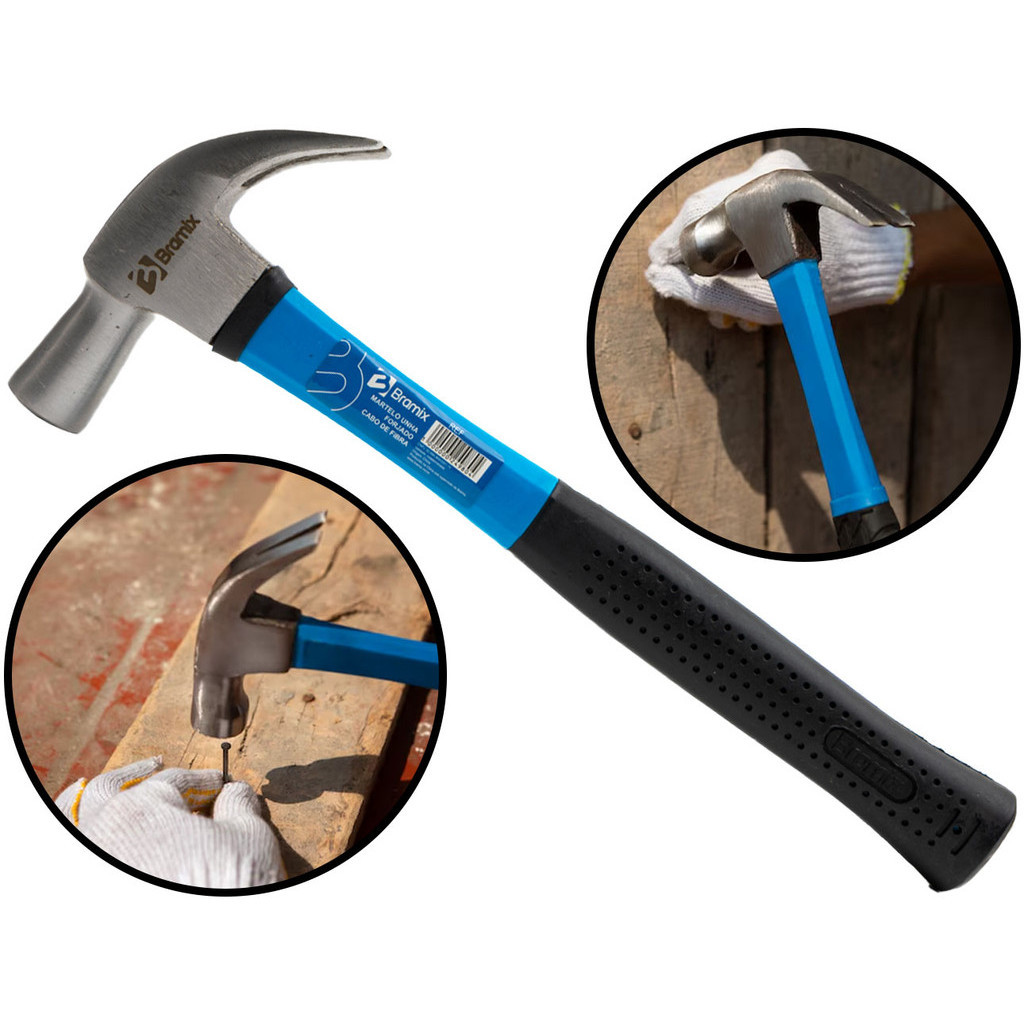 Martelo Unha Aço Forjado Curvo Profissional Com Cabo De Fibra De Vidro 25mm Bramix