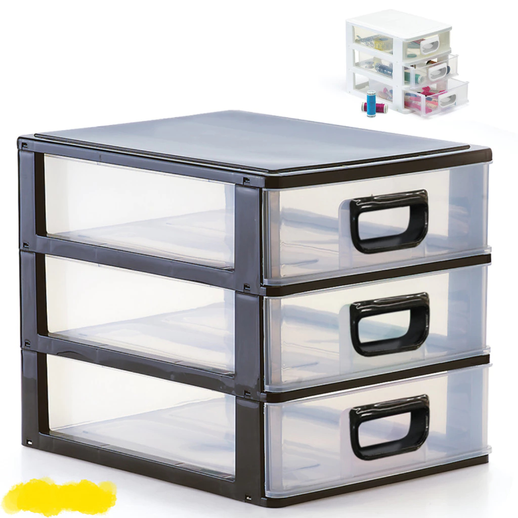 Gaveteiro Organizador De Mesa Porta Tudo 3 Gavetas Transparentes Grande e Pequeno