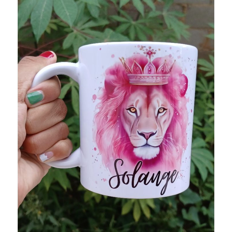 Caneca Personalizada Leão de Judá Rosa Cristã Gospel Evangélica com Nome