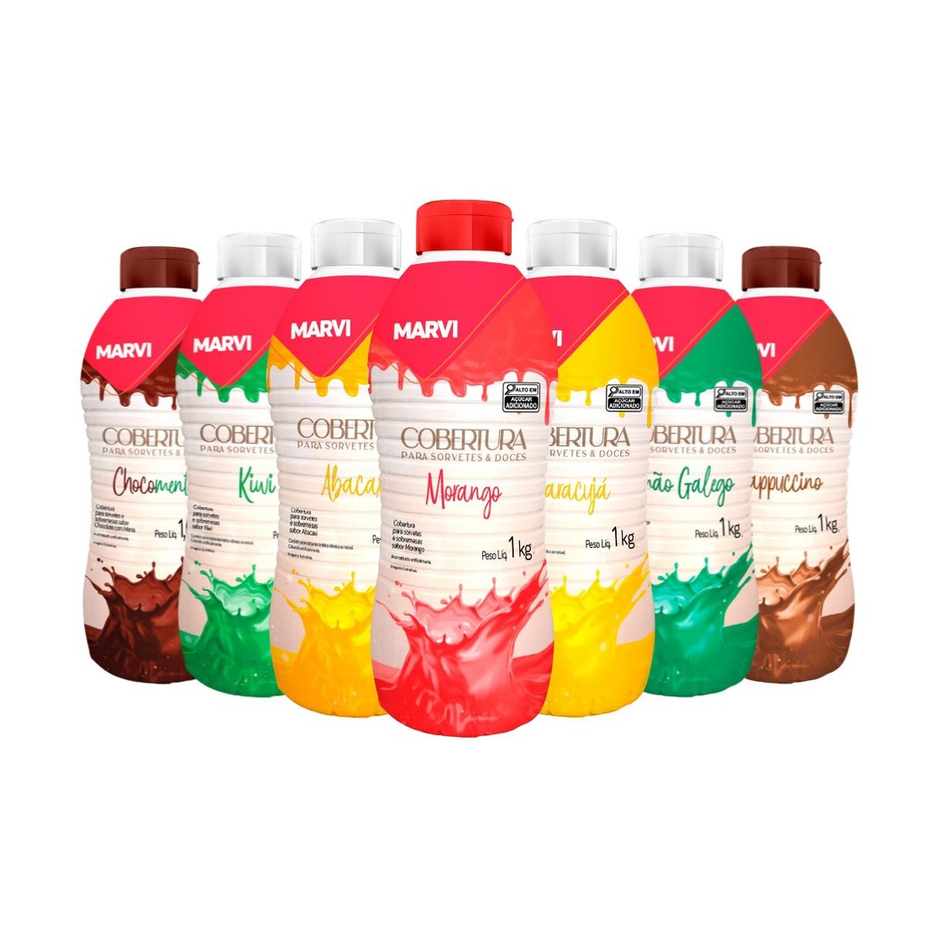 Cobertura Líquida para Sorvete Marvi C/ 1 KG Diversos Sabores