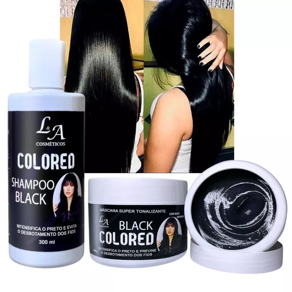 Kit Shampoo + Máscara Tonalizante Preto Intenso Sem Amônia – Resultado 100% Natural ( EMBALAGEM NOVA