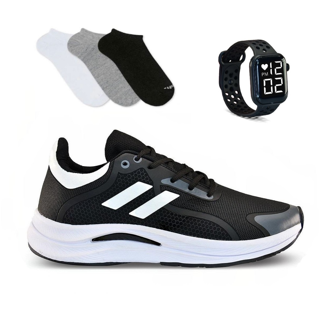 Tênis Masculino e Feminino + Relogio + Meia Esportivo De Corrida-Treino Academia Caminhada Lançament