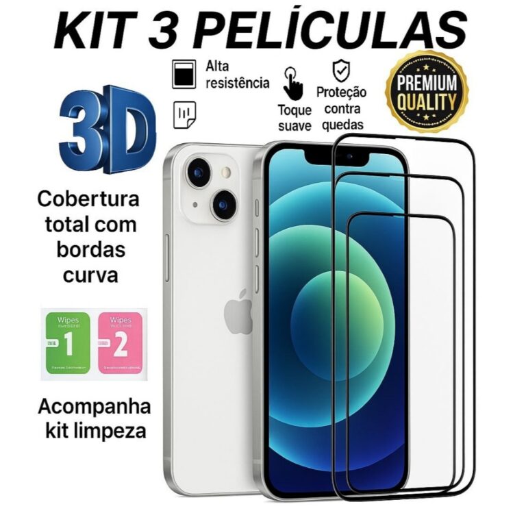 Kit 3 pelicula de vidro temperado 3D 9D peliculas 