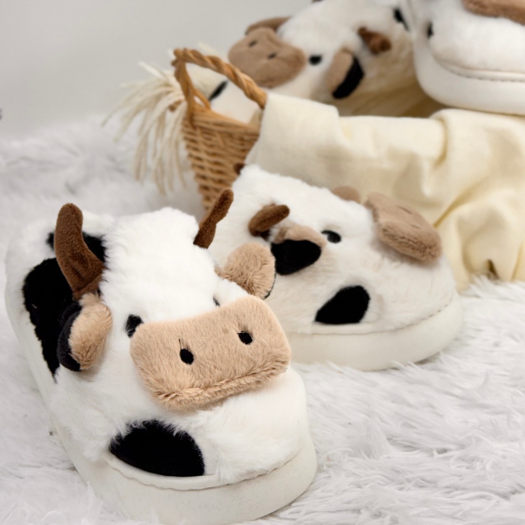 Pantufa de Vaquinha Fechada Sola de Borracha Antiderrapante Confortável Inverno
