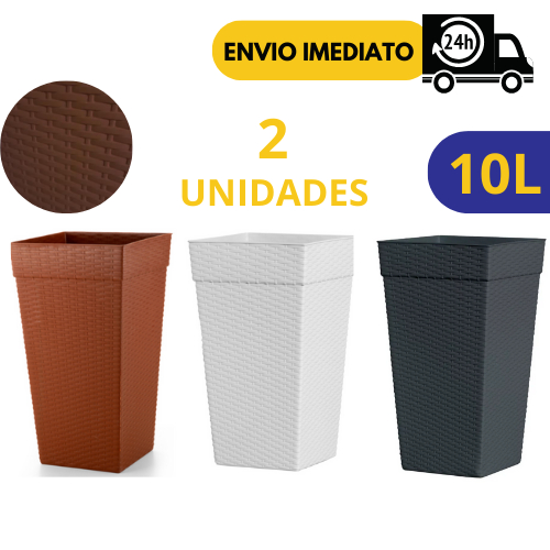 Kit 2 Vasos Coluna Rattan 10 Litros Preto Cerâmic