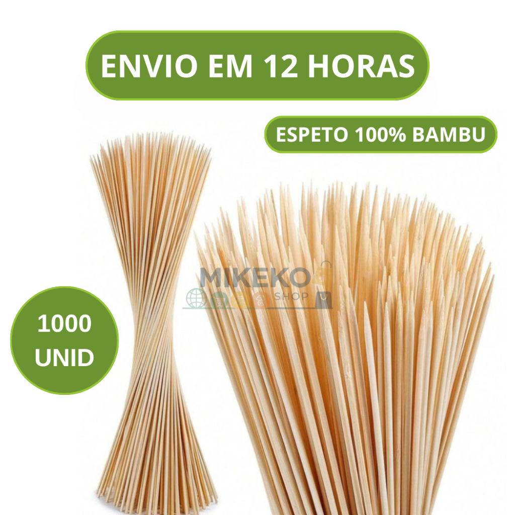 1000 Palitos Espetos varetas de Bambu Para Churrasco 18cm 25cm e 30cm