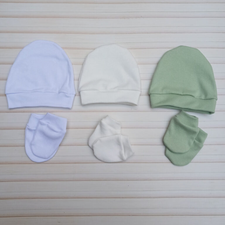 Kit 3 toucas e luvas recém nascido, antialérgico