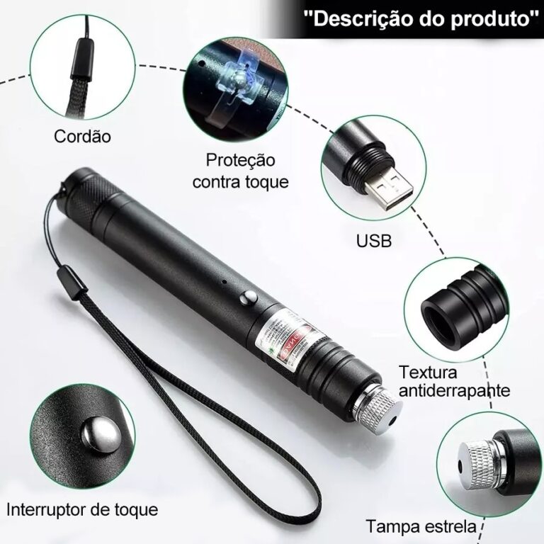Ponteiro Laser Verde Preto Luz Visível Forte Feix
